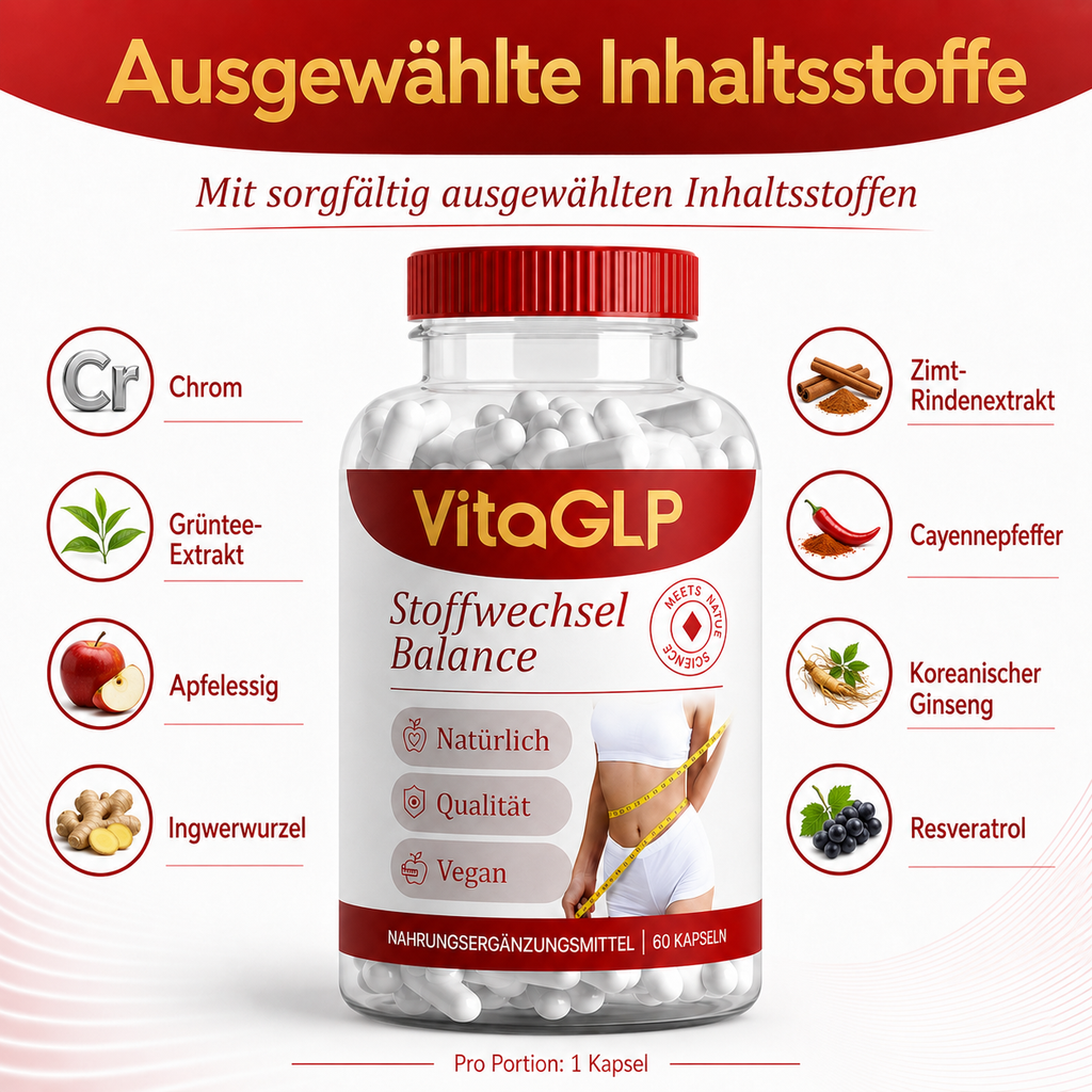 VitaGLP Stoffwechsel Balance – Nahrungsergänzungsmittel mit Chrom, Grüntee, Apfelessig, Ingwer & Zimt | 60 Kapseln