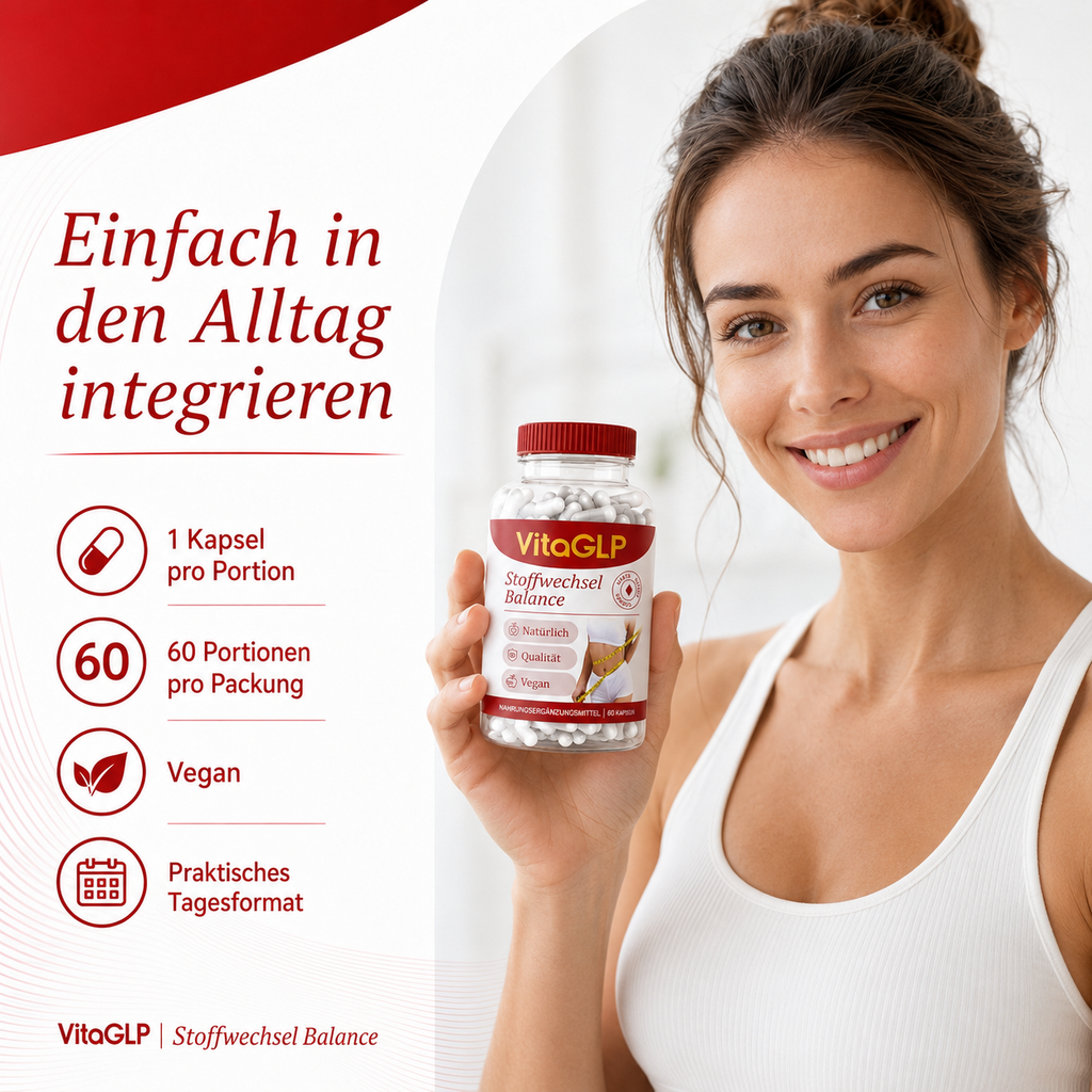 VitaGLP Stoffwechsel Balance – Nahrungsergänzungsmittel mit Chrom, Grüntee, Apfelessig, Ingwer & Zimt | 60 Kapseln