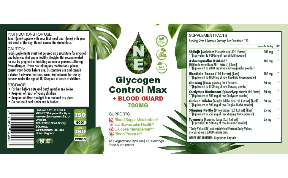 Glycogen Control Max Capsules with Plant Extracts, Vegan & Gluten-Free, 120 Capsules