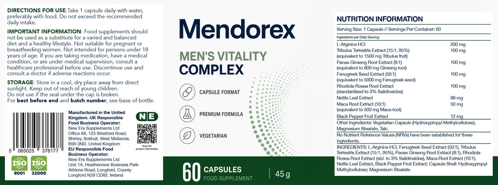 Mendorex Men’s Vitality Complex – 60 Vegetarian Capsules