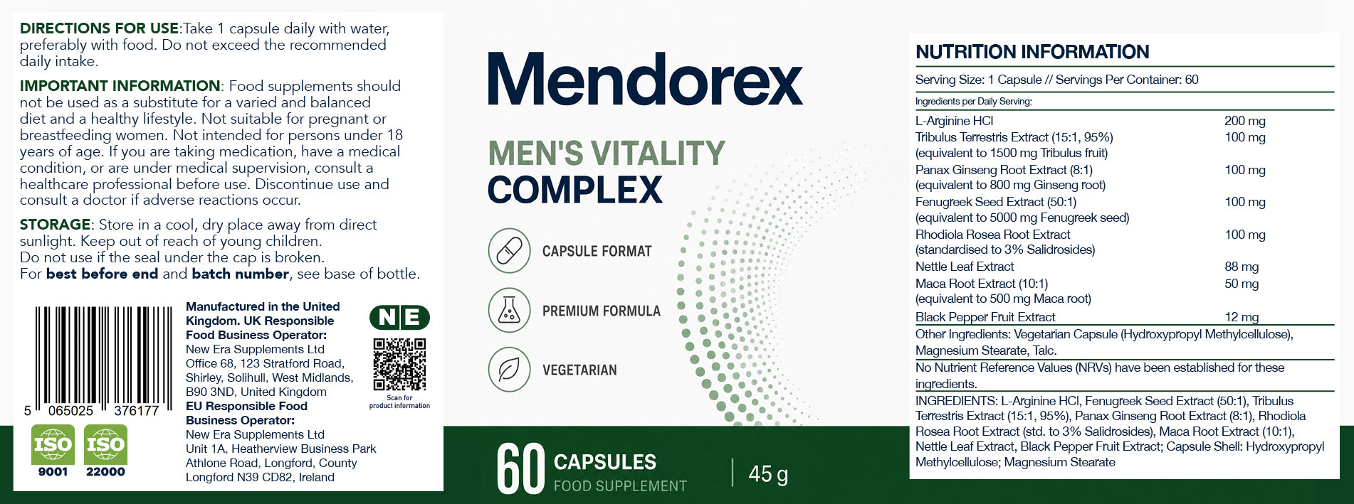 Mendorex Men’s Vitality Complex – 60 Vegetarian Capsules