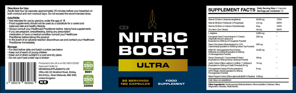 Nitric Boost Ultra Powder with Amino Acids, Vegan & Gluten-Free, 30 Servings