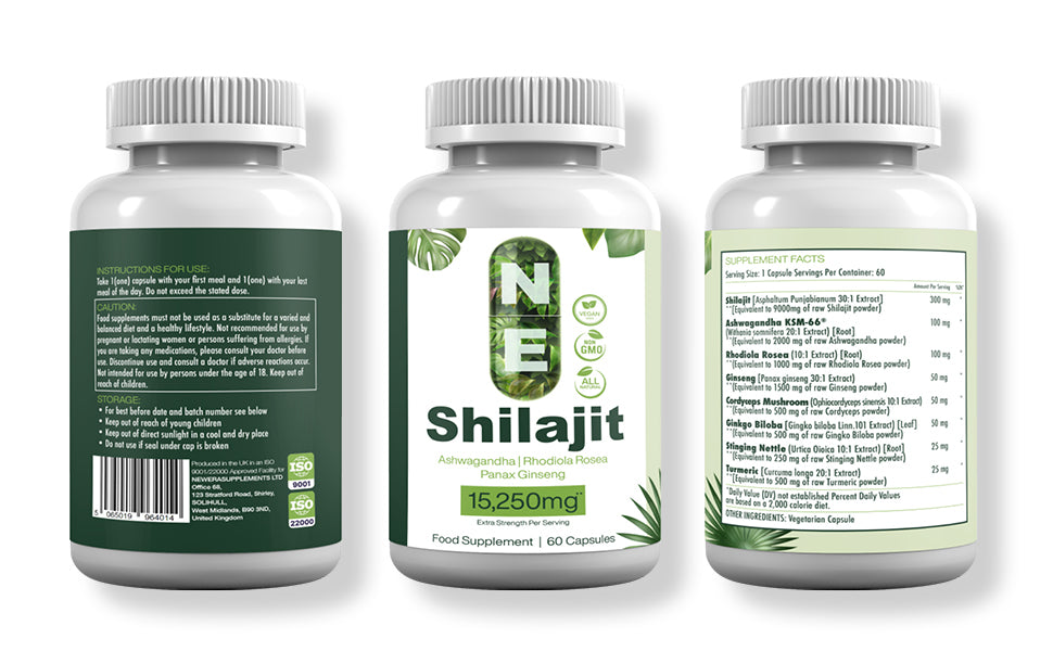 NE Herbal Supplement Blend with Shilajit & Adaptogenic Botanicals (60 Capsules)