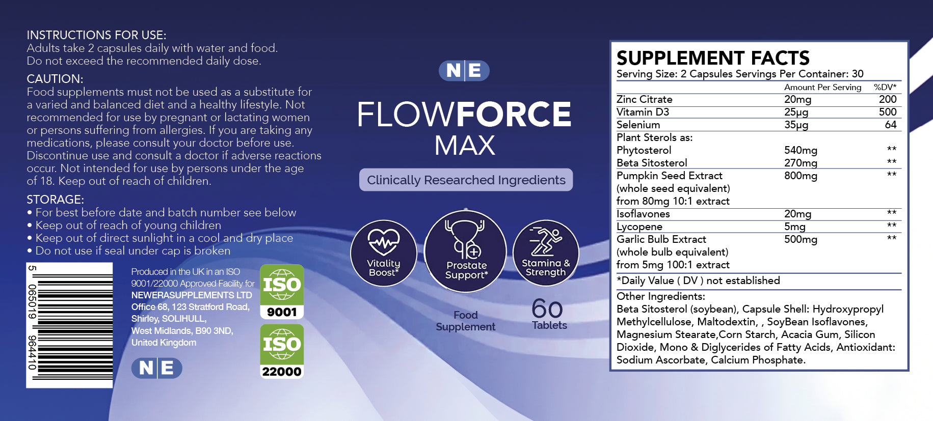 FlowForce Max Prostate Support Capsules with Plant Sterols, Pumpkin Seed and Lycopene, 60 Capsules